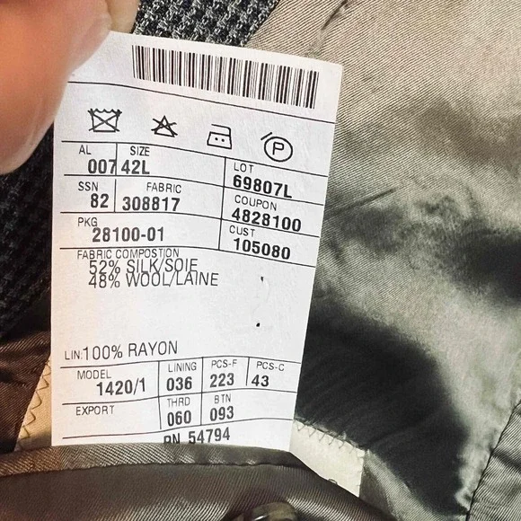 Joseph Abboud 42L Blazer‎ Neutral Tan/charcoal Silk Wool Premium Suit Jacket - Picture 8 of 15